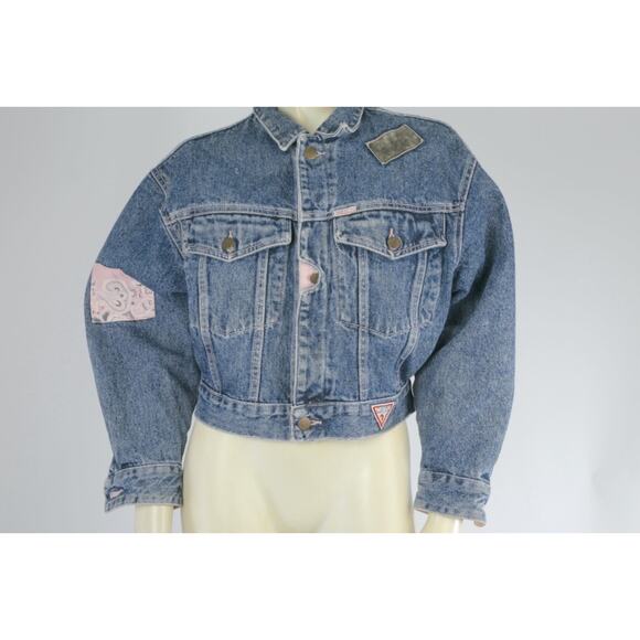 Vintage Guess Georges Marciano 80s Patchwork Stone Washed Denim Jean Jacket Sz S - Picture 10 of 16